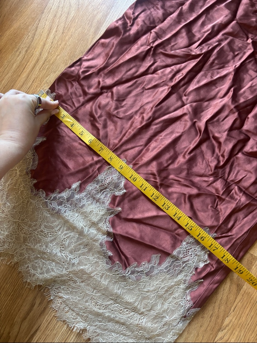 Zara Rust Satin Midi Skirt with Cream Lace Hem - Picture 9 of 10